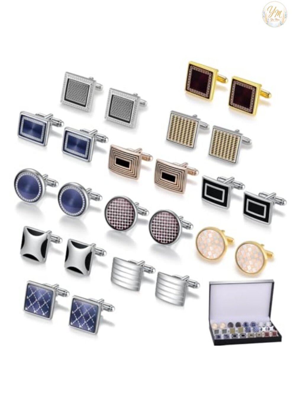 Brass Cufflinks Set 12 Pairs Bullet Back Classic Men's Dress Shirt Gift